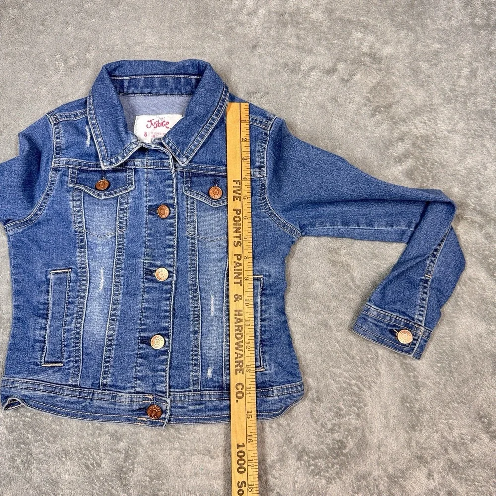 Justice Denim Jacket Girls Size‎ 8 Blue Jean Button Up Stretch Kids